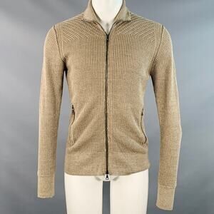 JOHN VARVATOS Size M Green Sage Waffle Knit Cotton Blend Zip Up Sweater